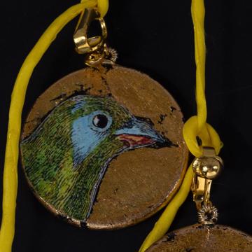 Boucles d'Oreilles Médaillon, modèle Oiseaux, multicolore, oreille non percée [3]
