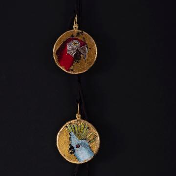 Medal Earrings, Parrot design