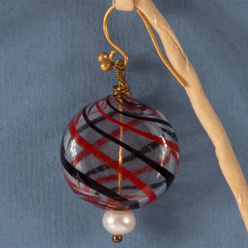 Boucles d'oreilles Murano rouge et noir en verre soufflé, multicolore, oreille percée [2]