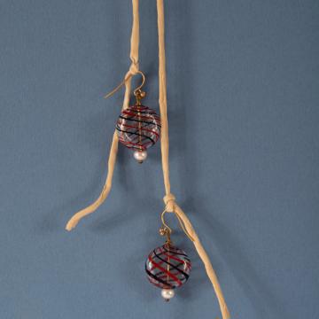 Boucles d'oreilles Murano rouge et noir en verre soufflé, multicolore, oreille percée [1]