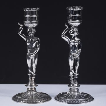 Adam and Eve candlestick in silver or gold plated metal