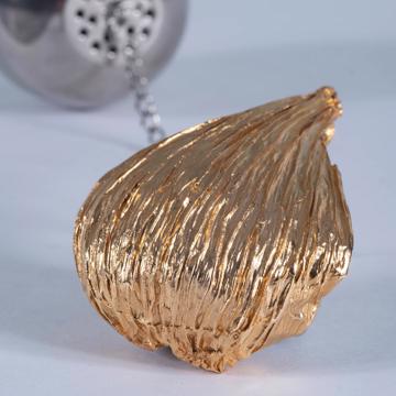 Boule à thé feuille en métal argenté ou doré et inox, or [4]