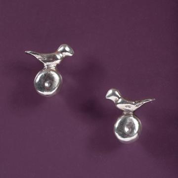 Bouton de porte Oiseau en métal patiné, argent, main droite [3]