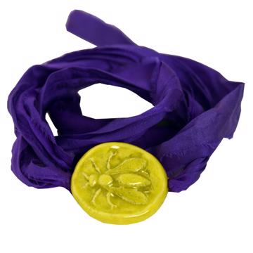 Bracelet Abeille en Faïence et Sari, vert pomme [3]