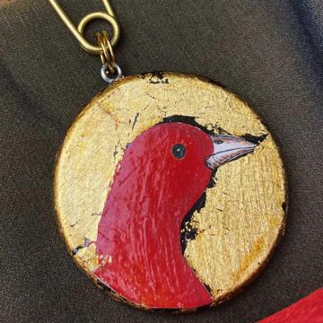Broche Oiseau en Découpage sur Bois, multicolore [2]