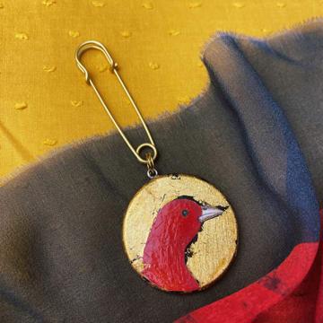 Broche Oiseau en Découpage sur Bois