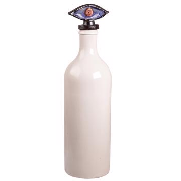 Bouteille Oeil en Faïence et Grès, violet bleu , 75 cl