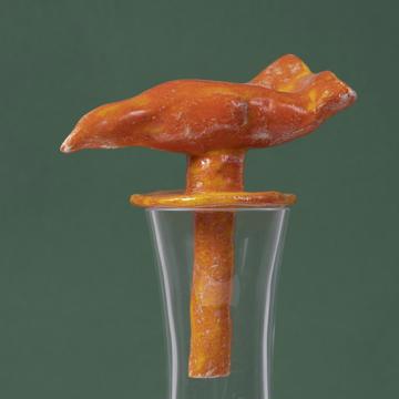 Bird Decanter in Bohemian crystal and Earthenware, orange [2]