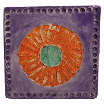 Carreau d'Azulejos Rond estampé main en faïence, orange vif [3]