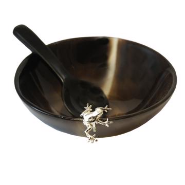 Saleron Corne & Grenouille en métal argenté ou doré, argent, grenouille