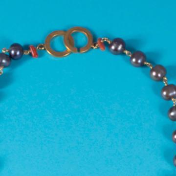 Collier Perroquet en faïence, perles et corail, bleu clair [5]