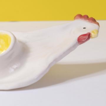 Coquetier Poule et Coq en faïence, blanc, coq [2]