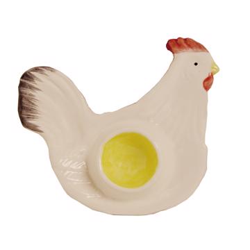 Coquetier Poule et Coq en faïence, blanc, coq [3]