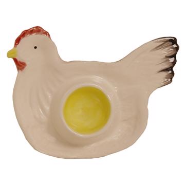 Coquetier Poule et Coq en faïence, blanc, poule [3]