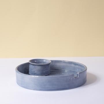 Coquetier Chanteclerc en faïence tournée, bleu gris [1]