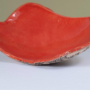 Coupelle à pain Oiseaux en grès estampé, rouge orange [2]