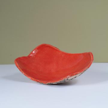 Coupelle à pain Oiseaux en grès estampé, rouge orange [1]