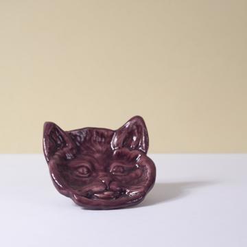 Coupelle Chat en faïence estampée, aubergine [1]