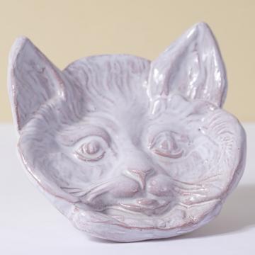Cat dish in stamped earthenware