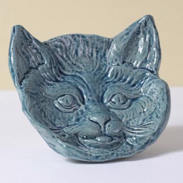 Coupelle Chat en faïence estampée, bleu gris [2]