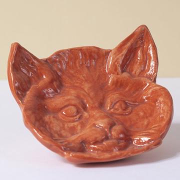 Coupelle Chat en faïence estampée, orange vif [5]
