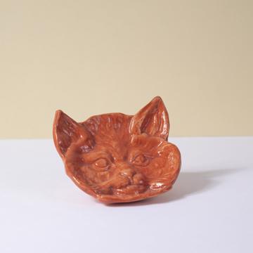 Cat dish in stamped earthenware, strong orange [1]