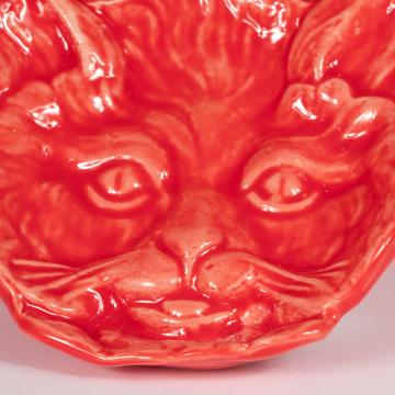 Cat dish in stamped earthenware, red  [7]