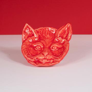 Cat dish in stamped earthenware, red  [6]
