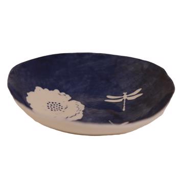 Coupelle Pochoir en porcelaine estampé, bleu foncé, fleur [3]