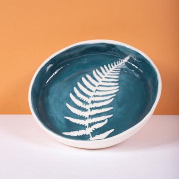 Fern dish in stamped earthenware