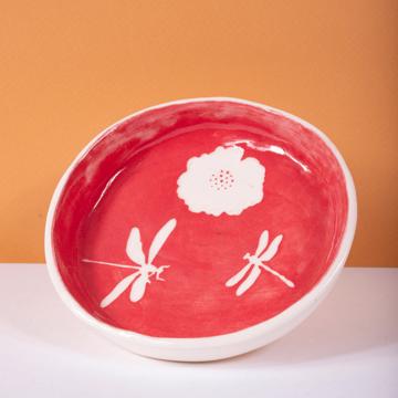 Dragonfly dish in stamped earthenware