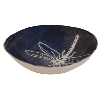 Coupelle Pochoir en porcelaine estampé, bleu foncé, libellule [3]