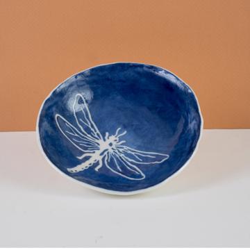 Coupelle Pochoir en porcelaine estampé, bleu foncé, libellule [1]