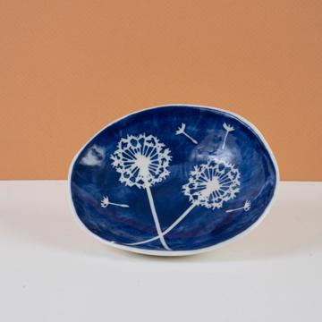 Coupelle Pochoir en porcelaine estampé, bleu foncé, pissenlit [1]