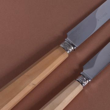 Couteau Kérylos en buis et métal argenté, jaune paille, dessert [2]