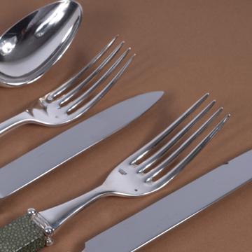 Couvert Galuchat en cuir véritable, vert foncé, set de 5 [5]