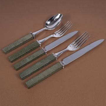 Couvert Galuchat en cuir véritable, vert foncé, set de 5 [1]