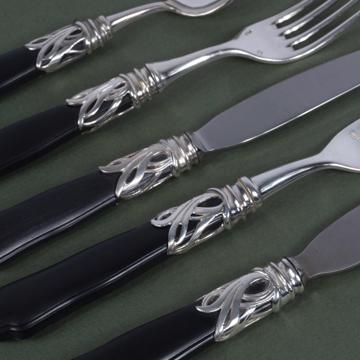 Saba Cutlery in Resin and silver, mat black, set of 5 [2]