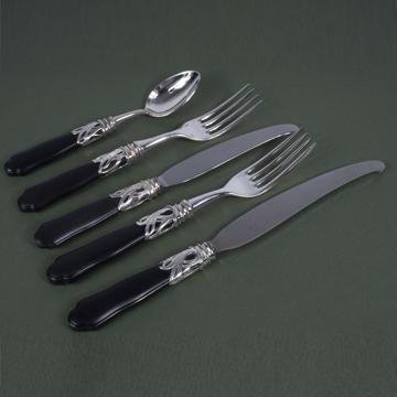 Saba Cutlery in Resin and silver, mat black, set of 5 [1]