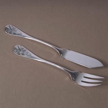 Couverts à poisson Feuille d'Argent en métal argenté
