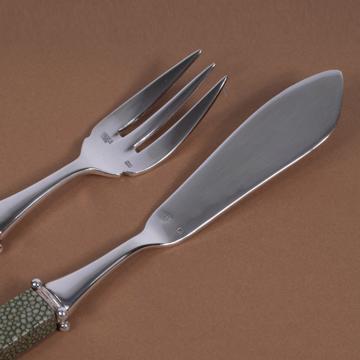 Couverts à poisson Galuchat en cuir véritable, vert foncé [2]