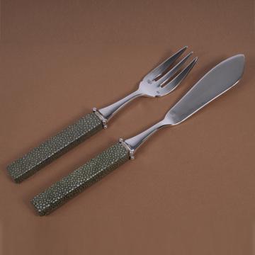 Couverts à poisson Galuchat en cuir véritable