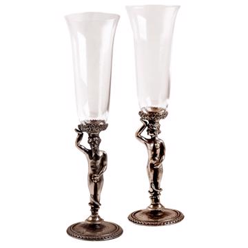 Flûtes à champagne Adam et Eve en cristal et métal argenté, argent, la paire [3]
