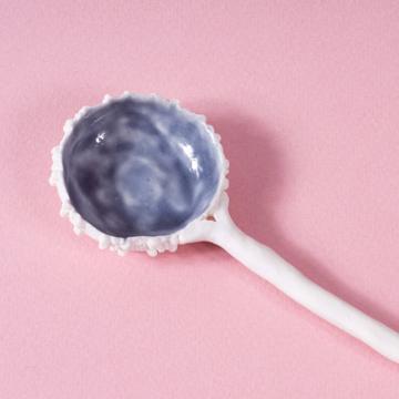 Hand shaped porcelain sea urchin spoon, blue grey [2]