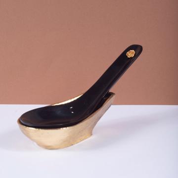 Cuillère à Soupe en corne et Support, or, avec support [1]