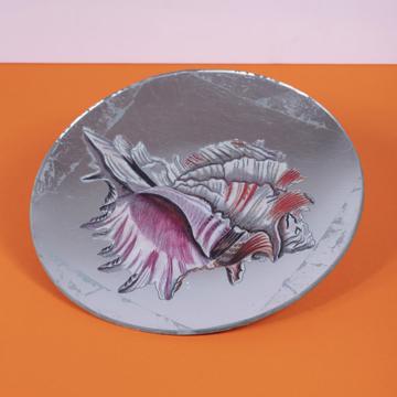 Shells plates in decoupage under glass, silver, shell 6 [1]