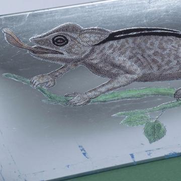 Assiette Caméléon en Découpage sous verre, argent [3]