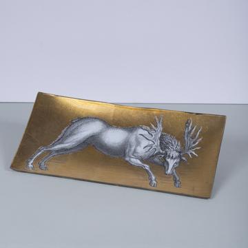 Elk plate in decoupage under glass