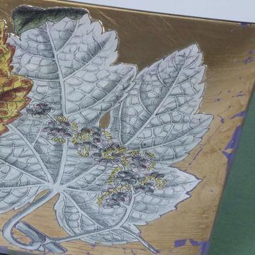 Plat Vigne en Découpage sous verre, or [4]