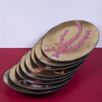 Assiettes Corail en Découpage sous verre, or, set de 8 [1]